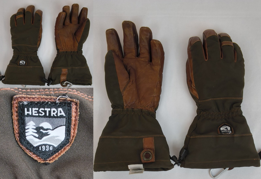 Hestra Ski Gloves Adult Size 9 Green Leather Gauntlet Removable Liner #W5402
